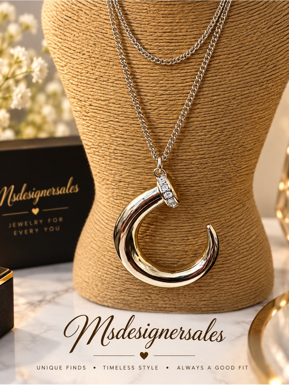 Gold Crescent Pendant Necklace